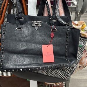 Valentino Black Pebbled Leather Tote with Silver Hardware